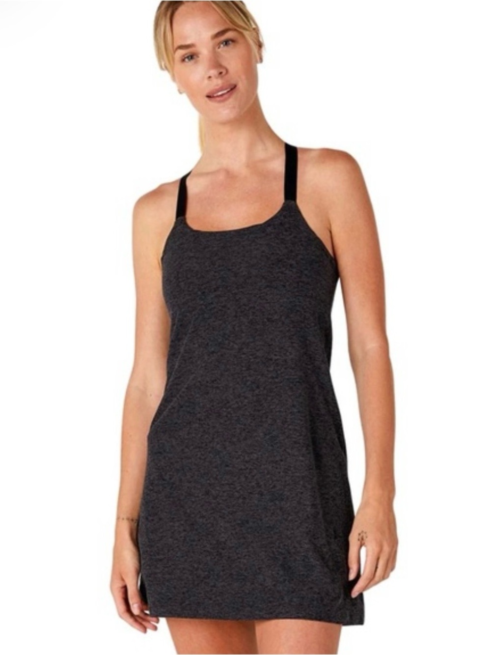 Beyond Yoga Spacedye Move It Dress Black Charcoal Built-In Bra & Shorts Sz S
